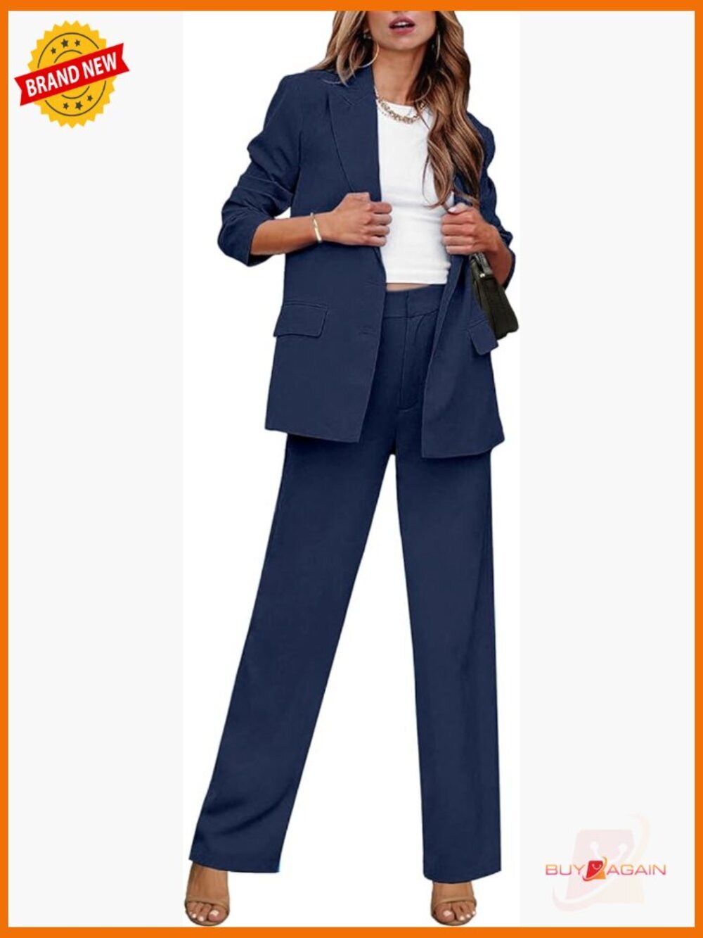2 Piece Suit Set Blazer Wide Leg Pants Business Casual Office